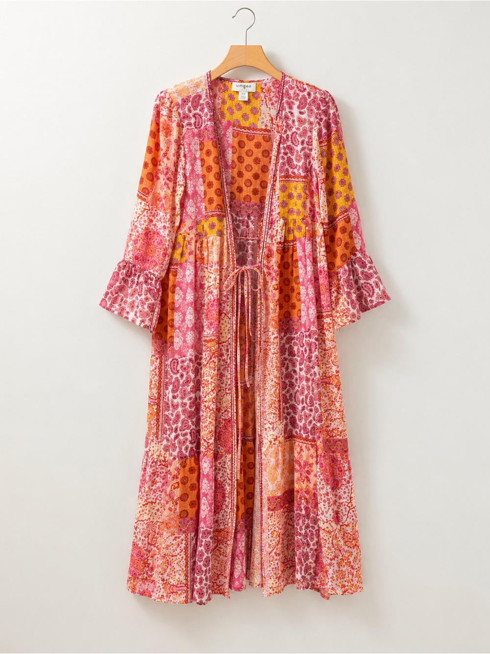 Title: Umgee Pink Floral Paisley Metallic Tie Front Duster size small